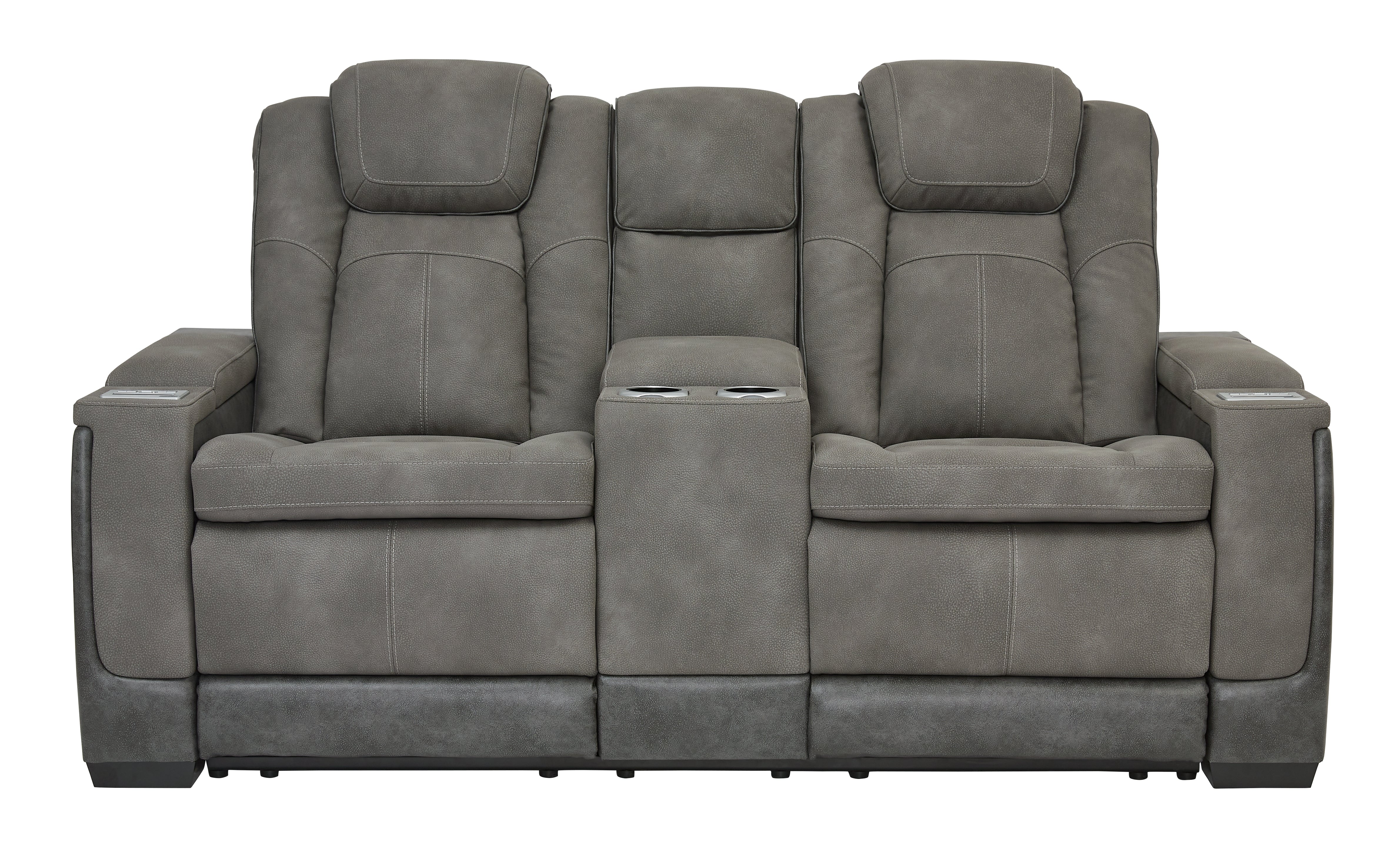 Ashley Furniture - Next-Gen Power Loveseat With Console - Slate - Dark Gray Faux Leather - Loveseats - Additional View 2