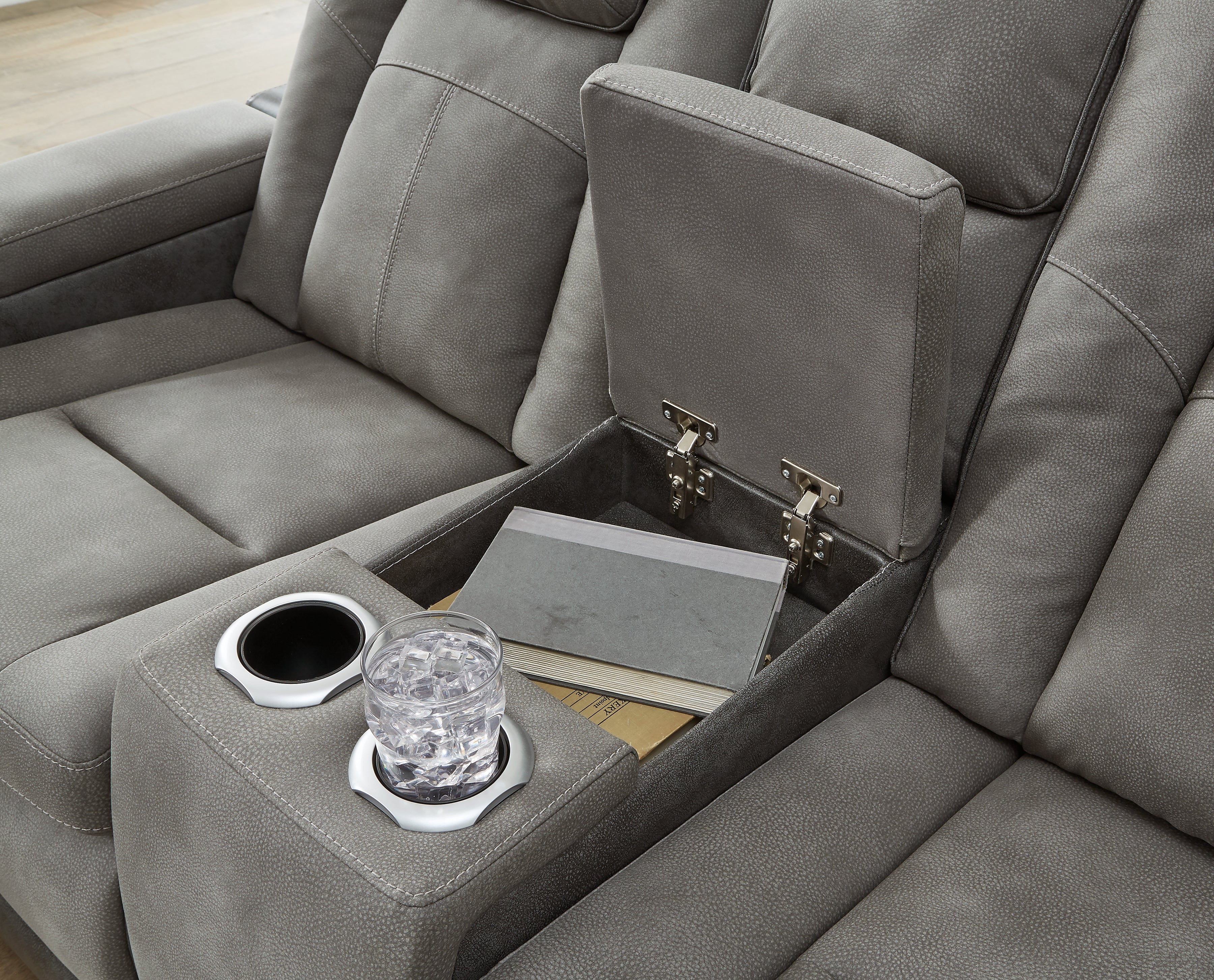 Ashley Furniture - Next-Gen Power Loveseat With Console - Slate - Dark Gray Faux Leather - Loveseats - Additional View 5