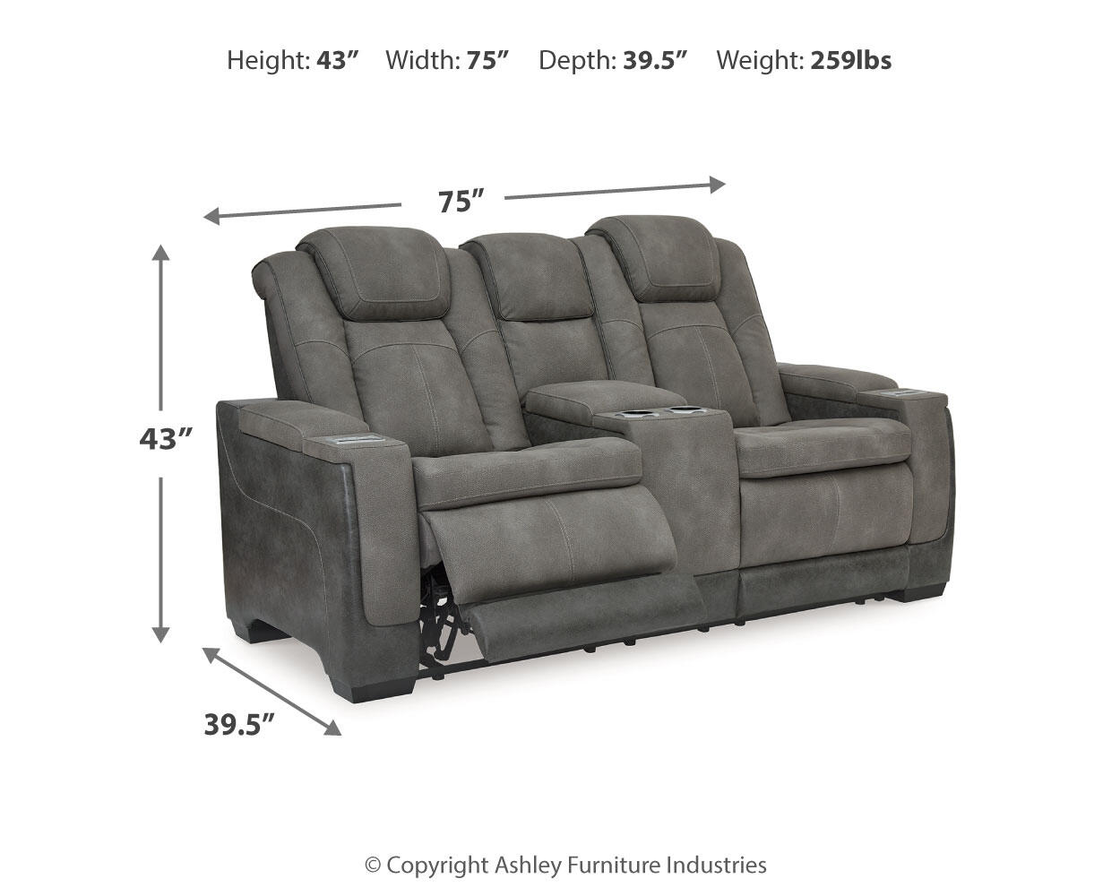 Ashley Furniture - Next-Gen Power Loveseat With Console - Slate - Dark Gray Faux Leather - Loveseats - Additional View 13