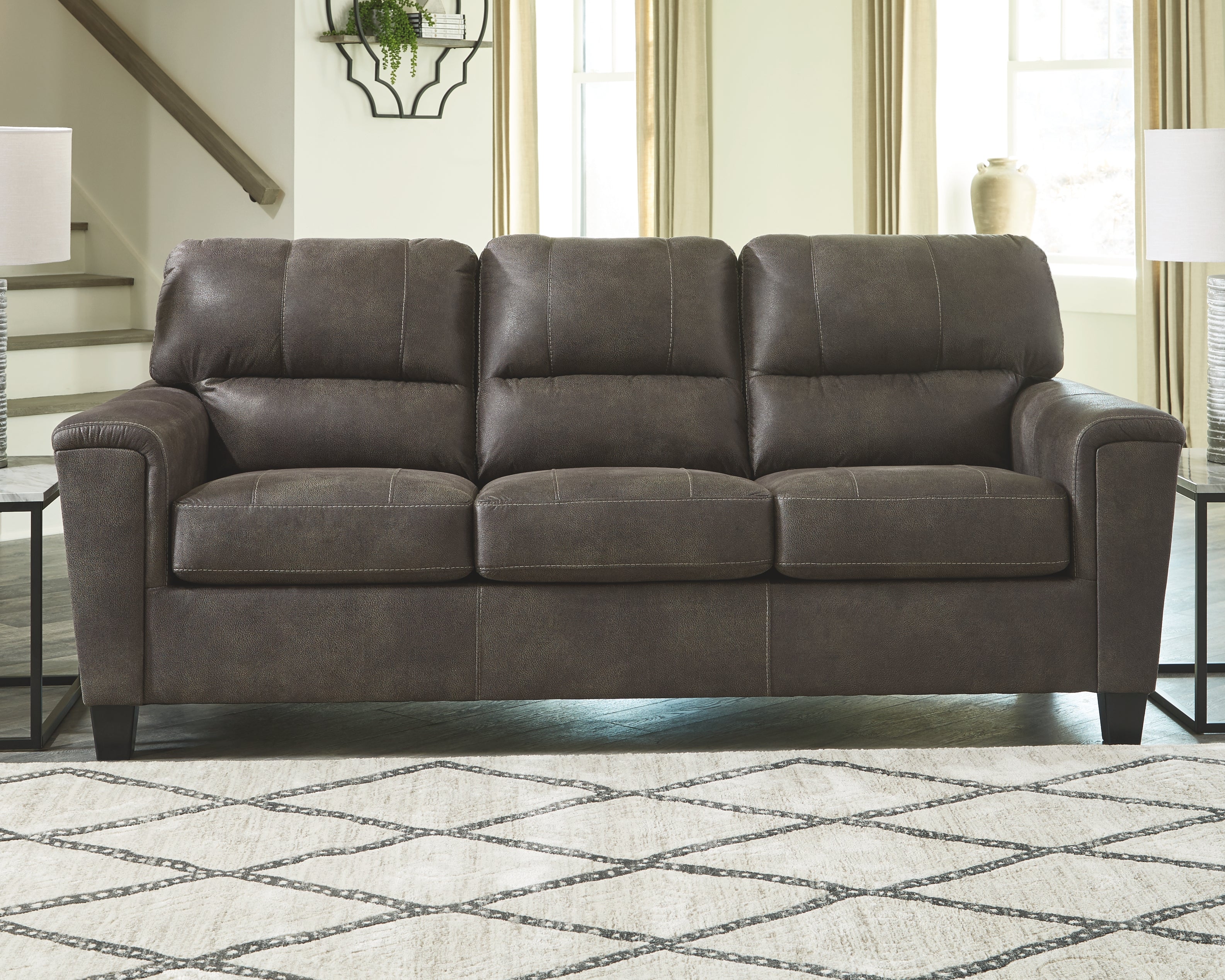 Ashley Furniture - NAVI SMOKE SOFA - Dark Gray Faux Leather - Sofas - Additional View 1