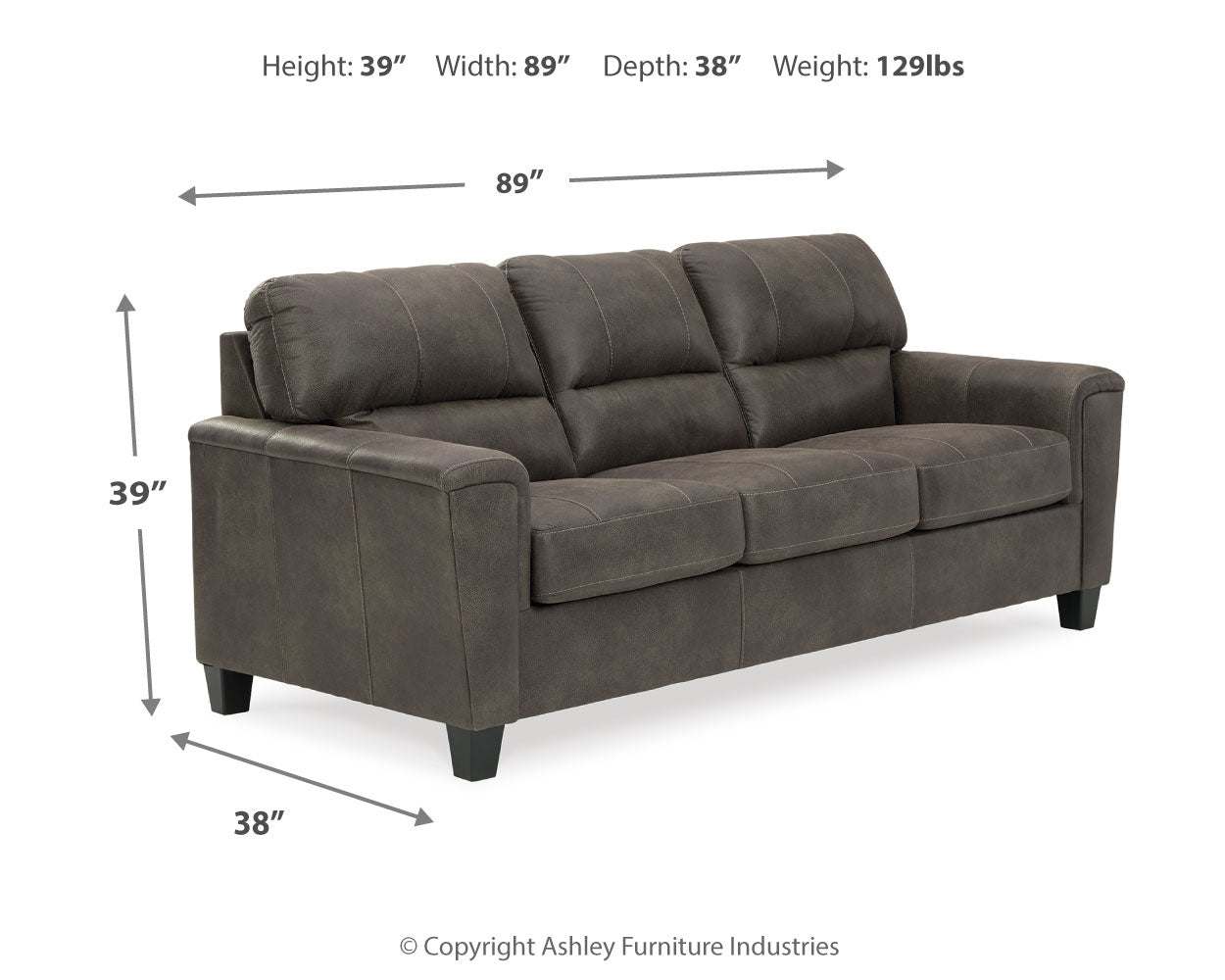Ashley Furniture - NAVI SMOKE SOFA - Dark Gray Faux Leather - Sofas - Additional View 3