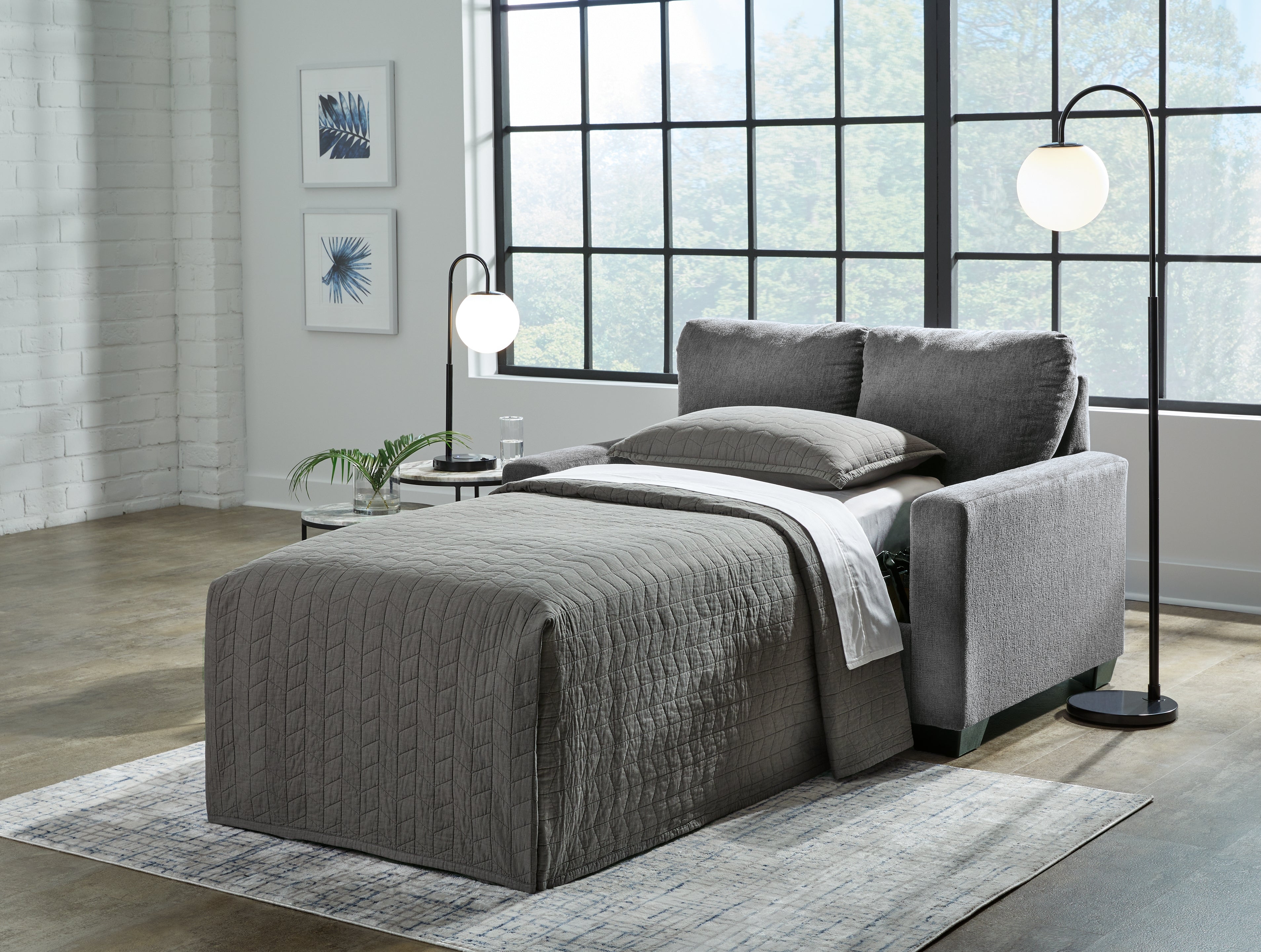 Ashley Furniture - Rannis Twin Sofa Sleeper - Pewter - Dark Gray Fabric - Sofas - Additional View 7