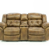 Hudson Leather Reclining Loveseat With Console - Saddle