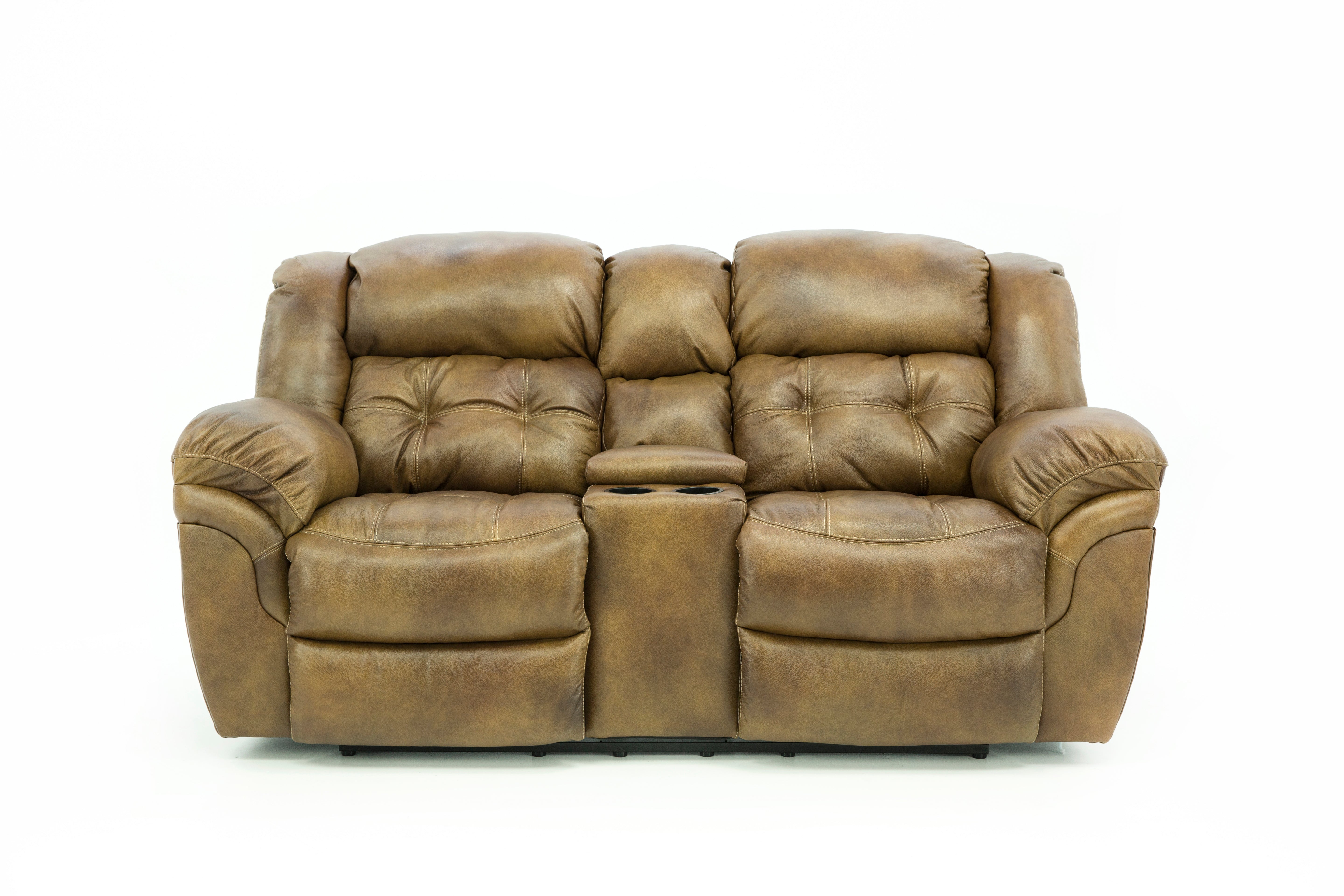 Hudson Leather Reclining Loveseat With Console - Saddle