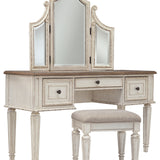 Ashley Furniture - REALYN VANITY/MIRROR/STOOL - White Fabric|Glass|Wood - Desks & Vanities
