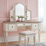 Ashley Furniture - REALYN VANITY/MIRROR/STOOL - White Fabric|Glass|Wood - Desks & Vanities - Additional View 1