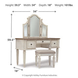 Ashley Furniture - REALYN VANITY/MIRROR/STOOL - White Fabric|Glass|Wood - Desks & Vanities - Additional View 3
