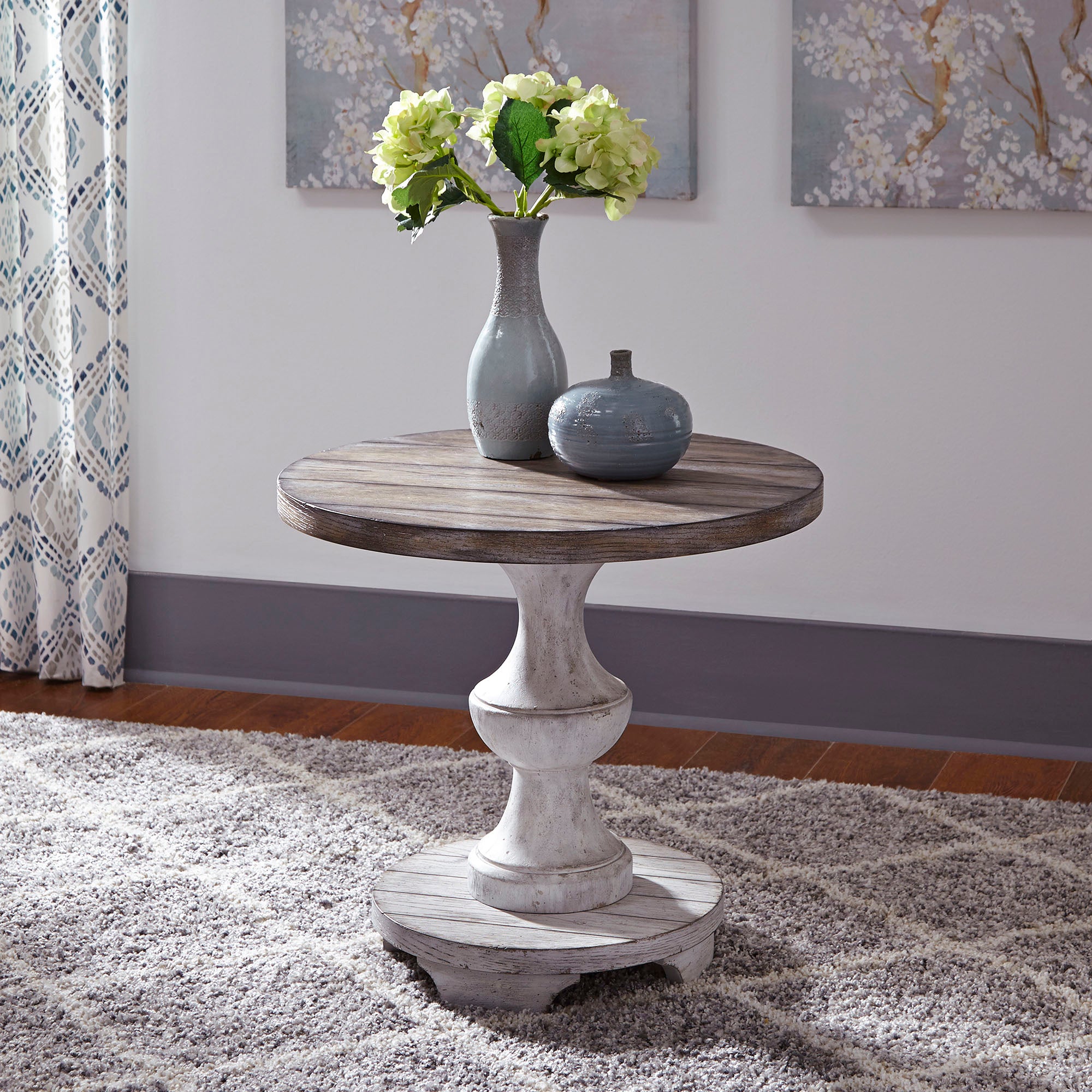 Liberty Furniture - SEDONA ROUND END TABLE - White|Dark Brown Wood - Tables - Additional View 1