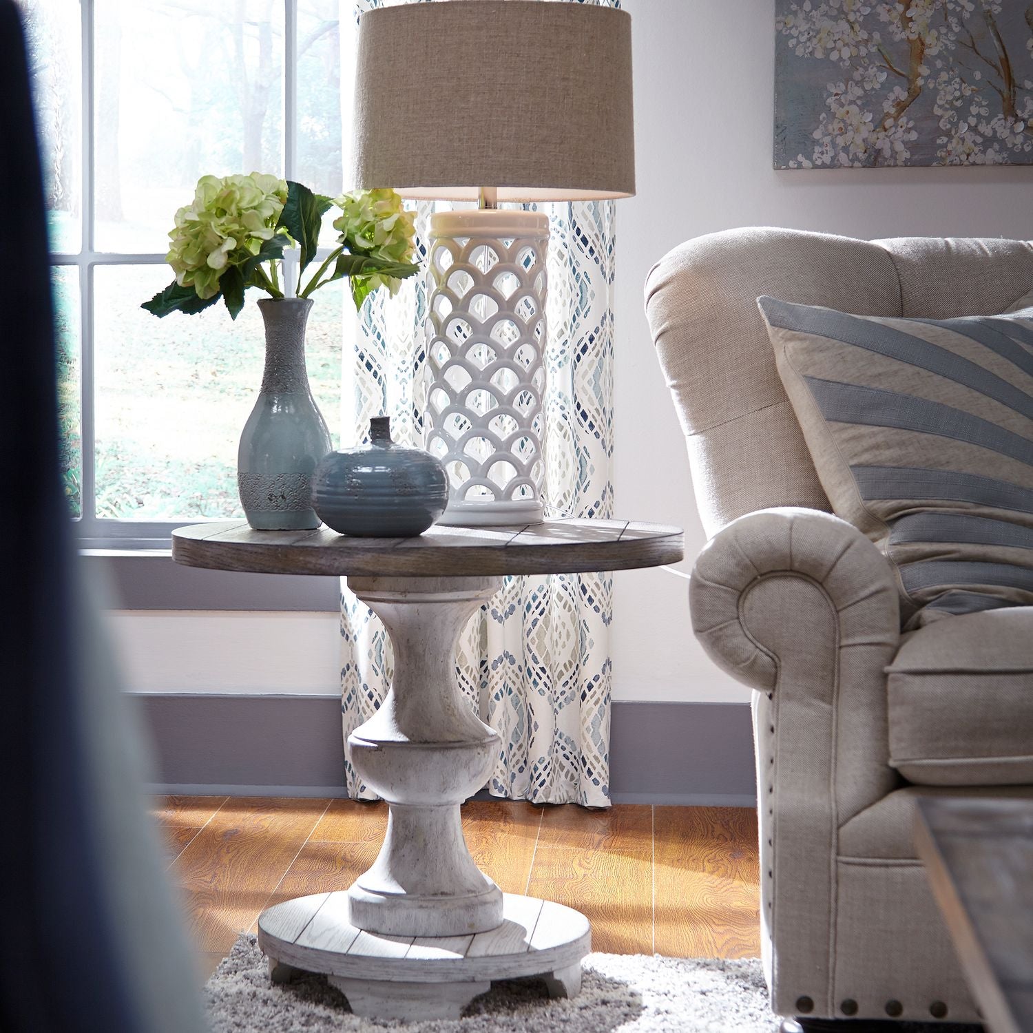 Liberty Furniture - SEDONA ROUND END TABLE - White|Dark Brown Wood - Tables - Additional View 6