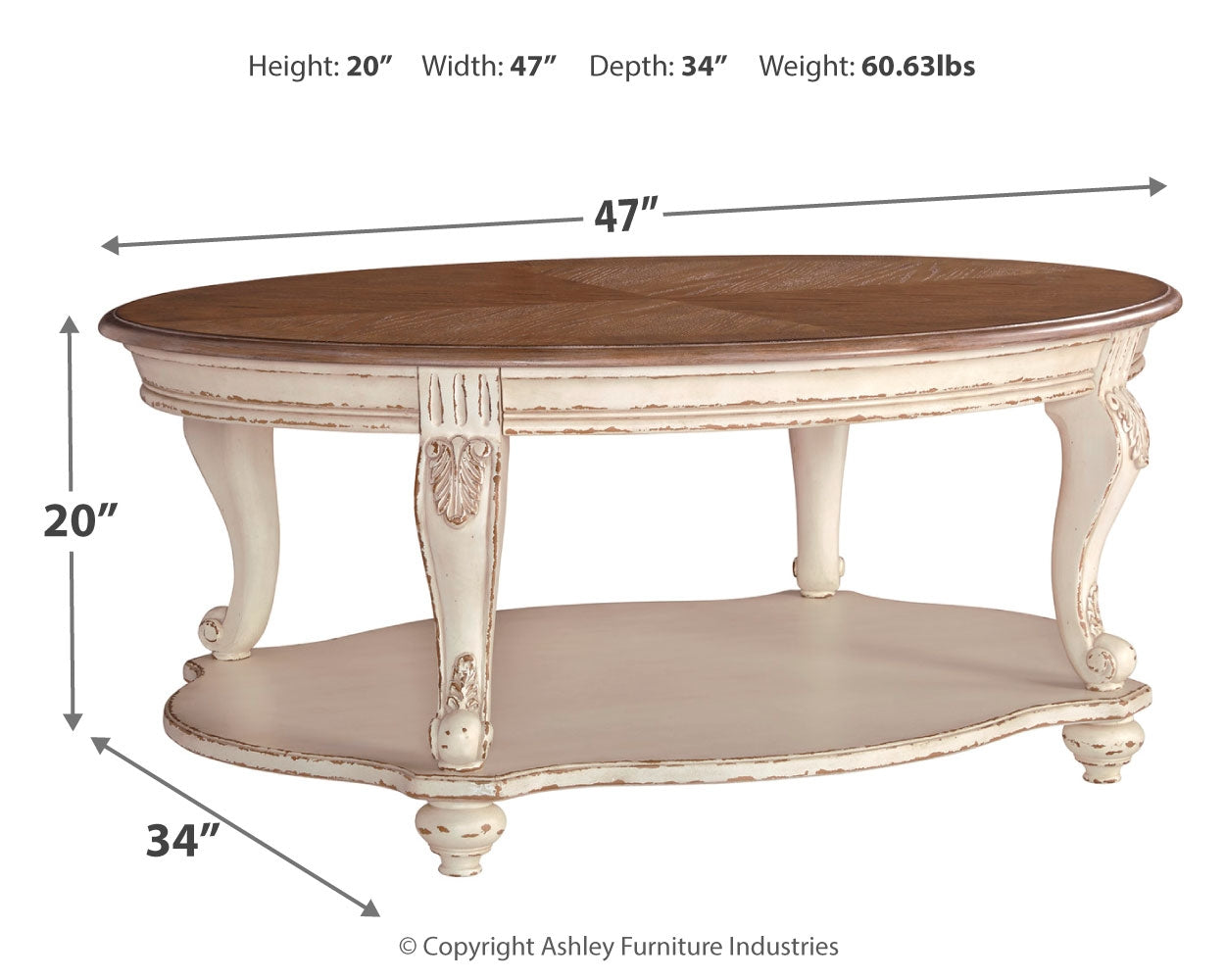 Ashley Furniture - REALYN OVAL COCKTAIL TABLE - Light Brown Wood - Tables - Additional View 3