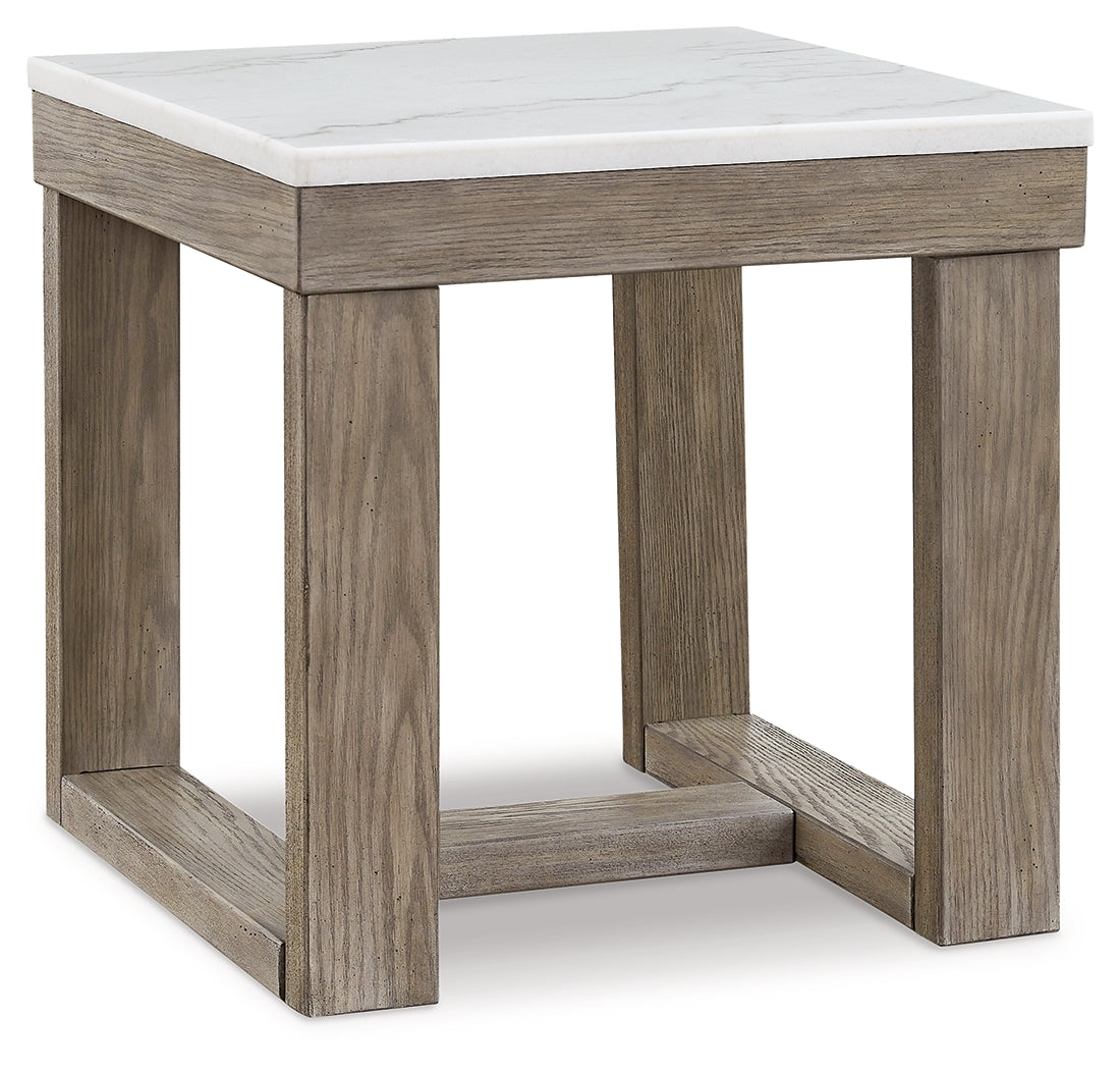 Ashley Furniture - LOYASKA END TABLE - Dark Brown Marble/Stone - Tables