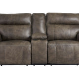 Game Plan Concrete Leather 2P Power Loveseat With Console