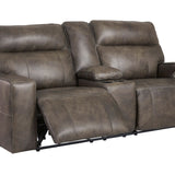 Game Plan Concrete Leather 2P Power Loveseat With Console