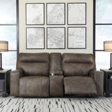 Game Plan Concrete Leather 2P Power Loveseat With Console