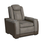Elements International - LANTANA ROCKY GREY/BROWN 2P POWER RECLINER - Gray Faux Leather - Chairs