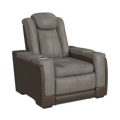 Elements International - LANTANA ROCKY GREY/BROWN 2P POWER RECLINER - Gray Faux Leather - Chairs