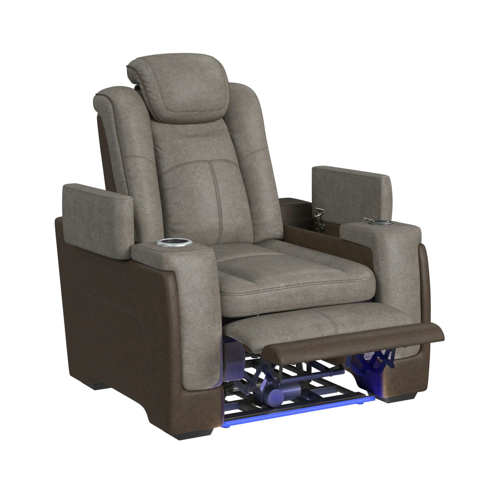 Elements International - LANTANA ROCKY GREY/BROWN 2P POWER RECLINER - Gray Faux Leather - Chairs - Additional View 2