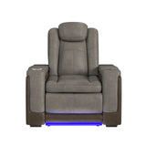 Elements International - LANTANA ROCKY GREY/BROWN 2P POWER RECLINER - Gray Faux Leather - Chairs - Additional View 3
