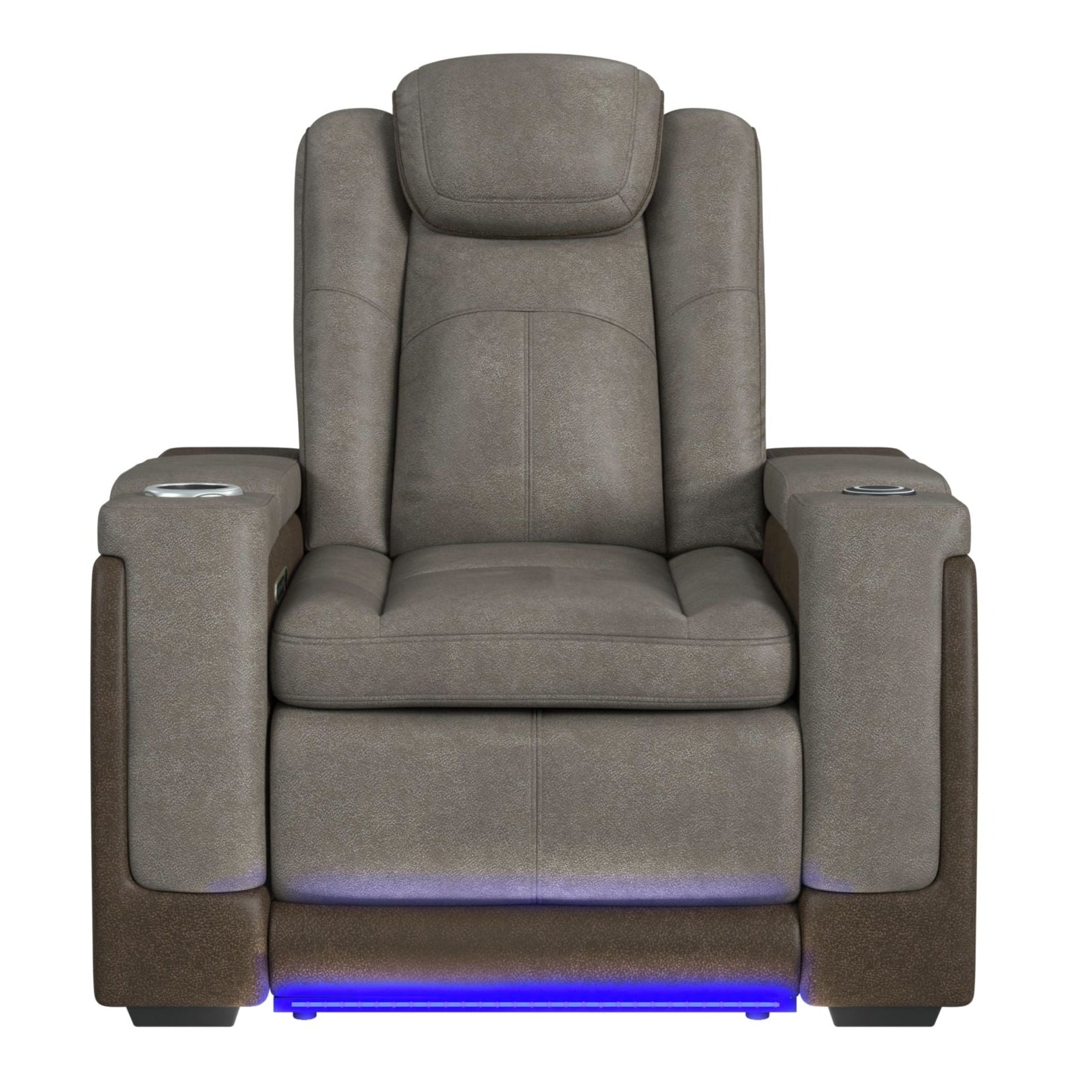 Elements International - LANTANA ROCKY GREY/BROWN 2P POWER RECLINER - Gray Faux Leather - Chairs - Additional View 3