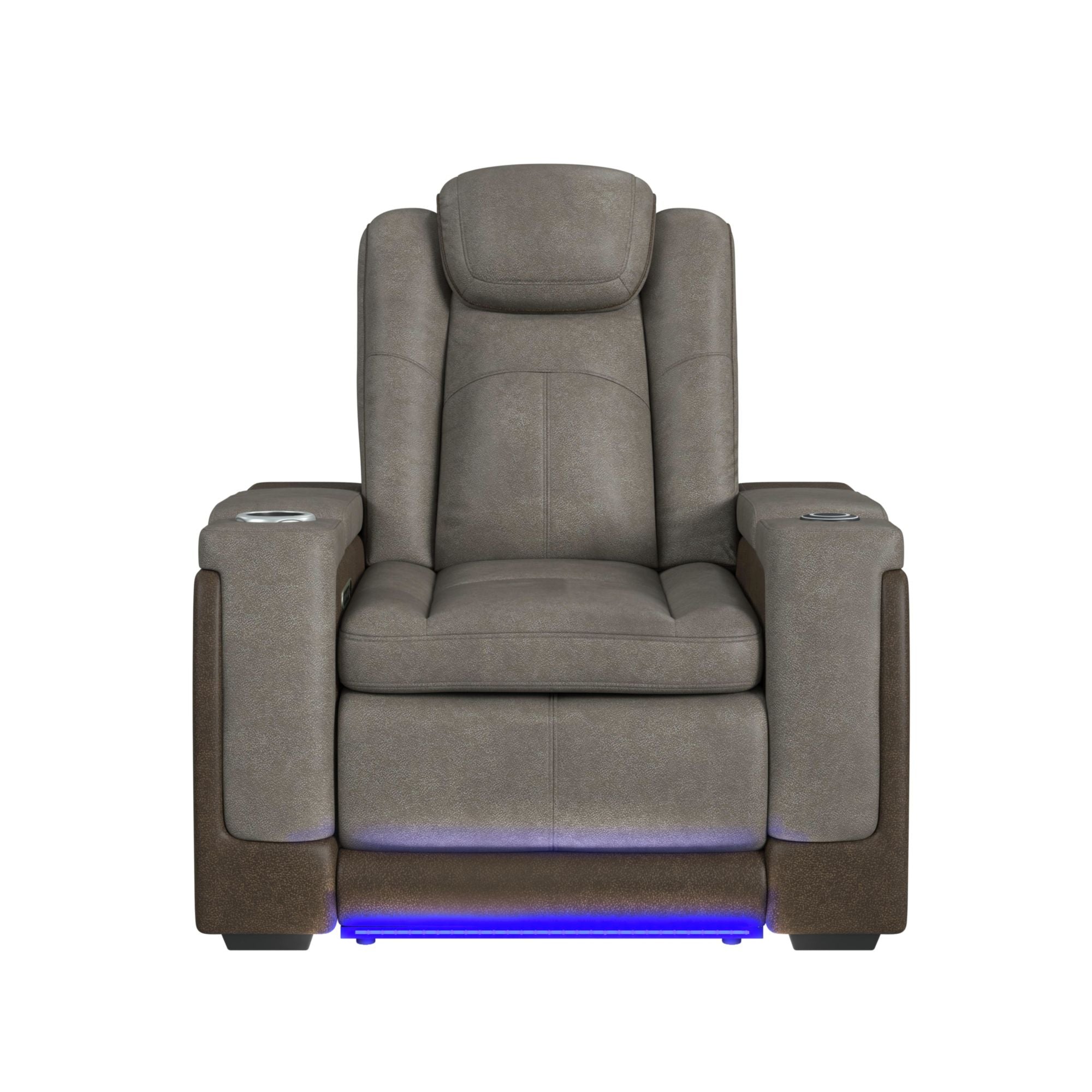 Elements International - LANTANA ROCKY GREY/BROWN 2P POWER RECLINER - Gray Faux Leather - Chairs - Additional View 3