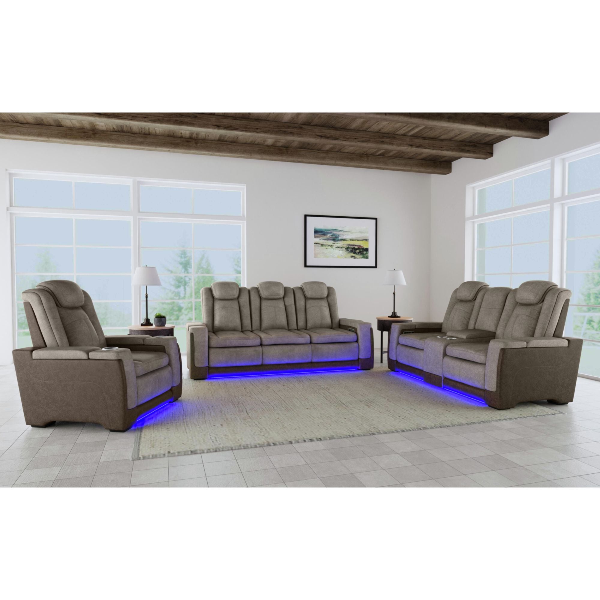 Elements International - LANTANA ROCKY GREY/BROWN 2P POWER RECLINER - Gray Faux Leather - Chairs - Additional View 4
