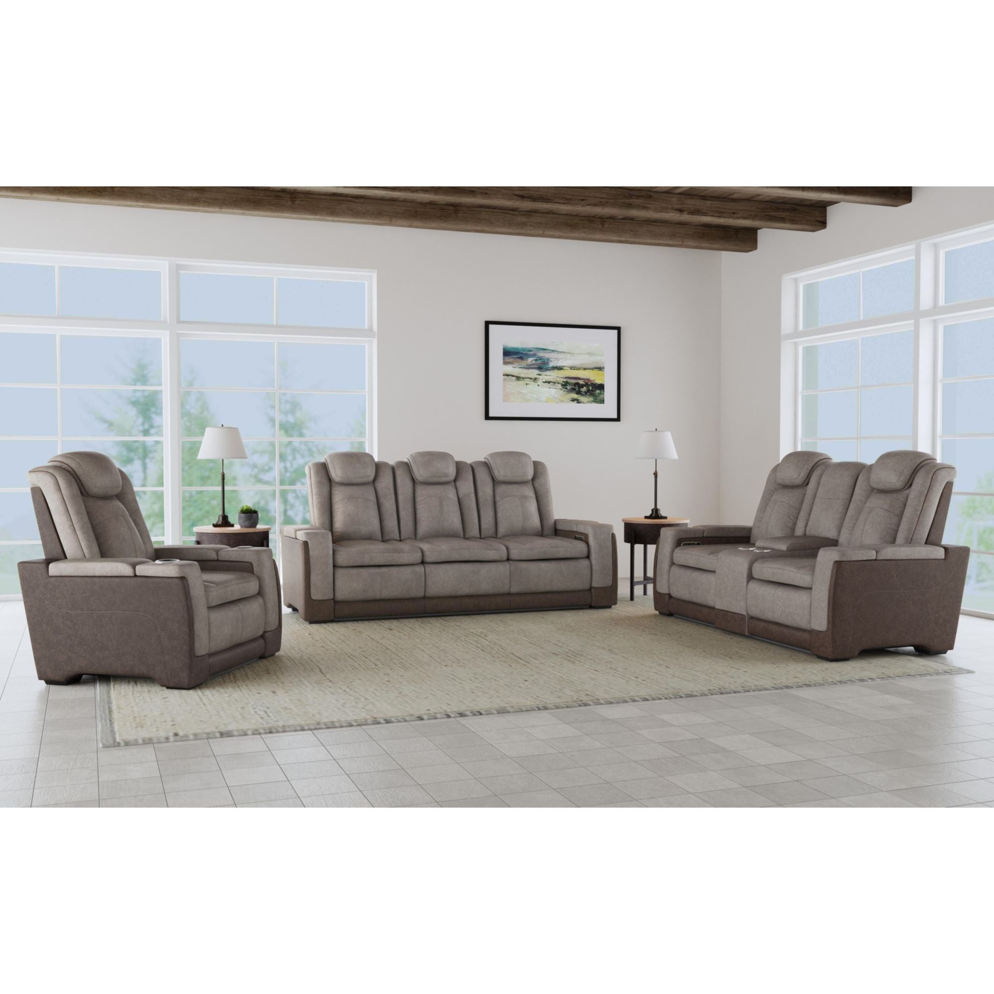 Elements International - LANTANA ROCKY GREY/BROWN 2P POWER RECLINER - Gray Faux Leather - Chairs - Additional View 5