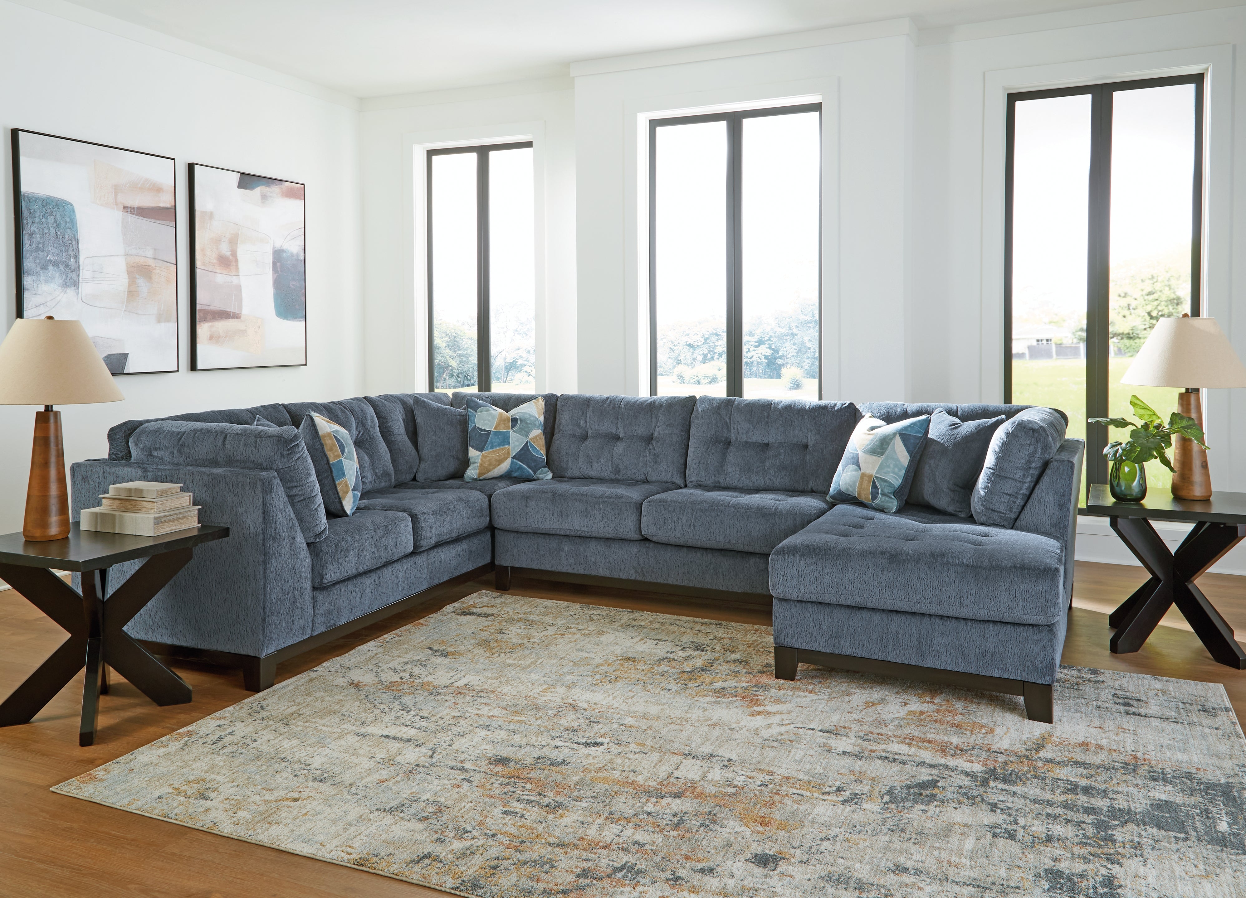 Ashley Furniture - MAXON PLACE NAVY 3 PIECE SECTIONAL - Blue Fabric - Sectionals - Additional View 5