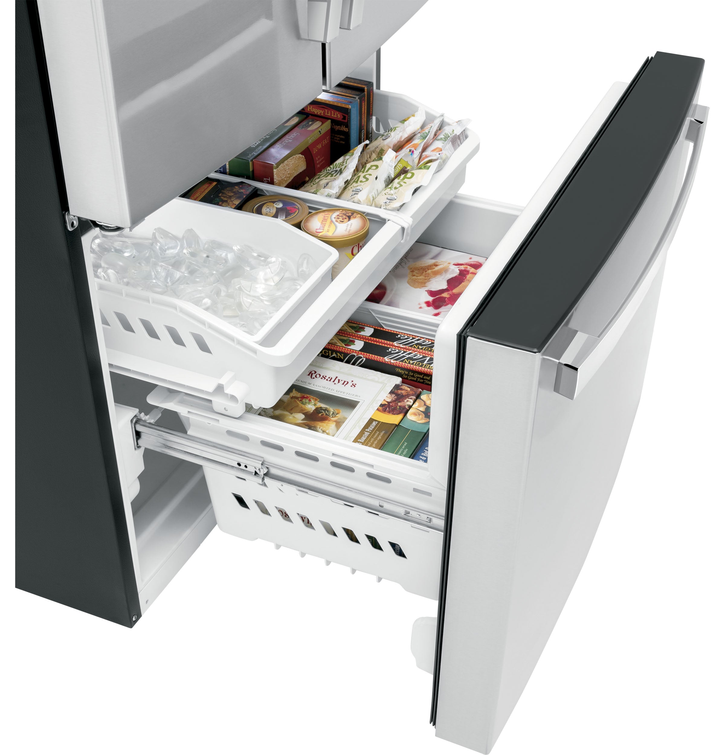 GE STAINLESS 27CU FINGERPRINT RESISTANT FRENCH DOOR REFRIGERATOR - Pearl Silver - Refrigerators - Additional View 4