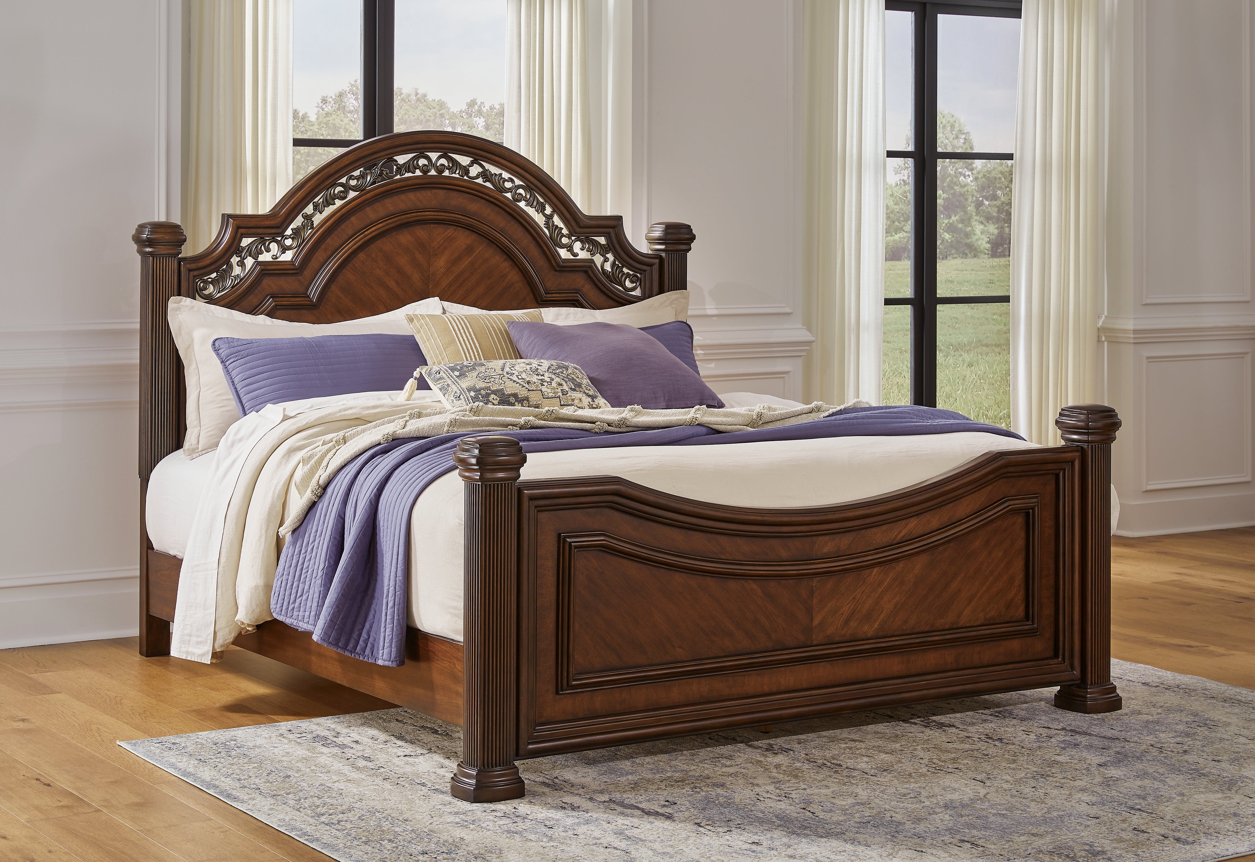 Ashley Furniture - Lavinton Queen Poster Bed - Dark Brown Wood - Beds - Additional View 1