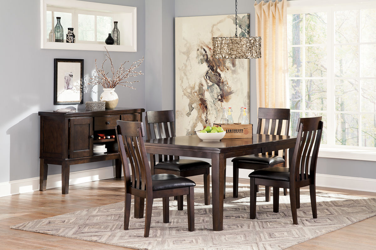 Ashley Furniture - Haddigan 5 Piece Dining Set - Dark Brown Leather Match|Wood - Dining Room Sets