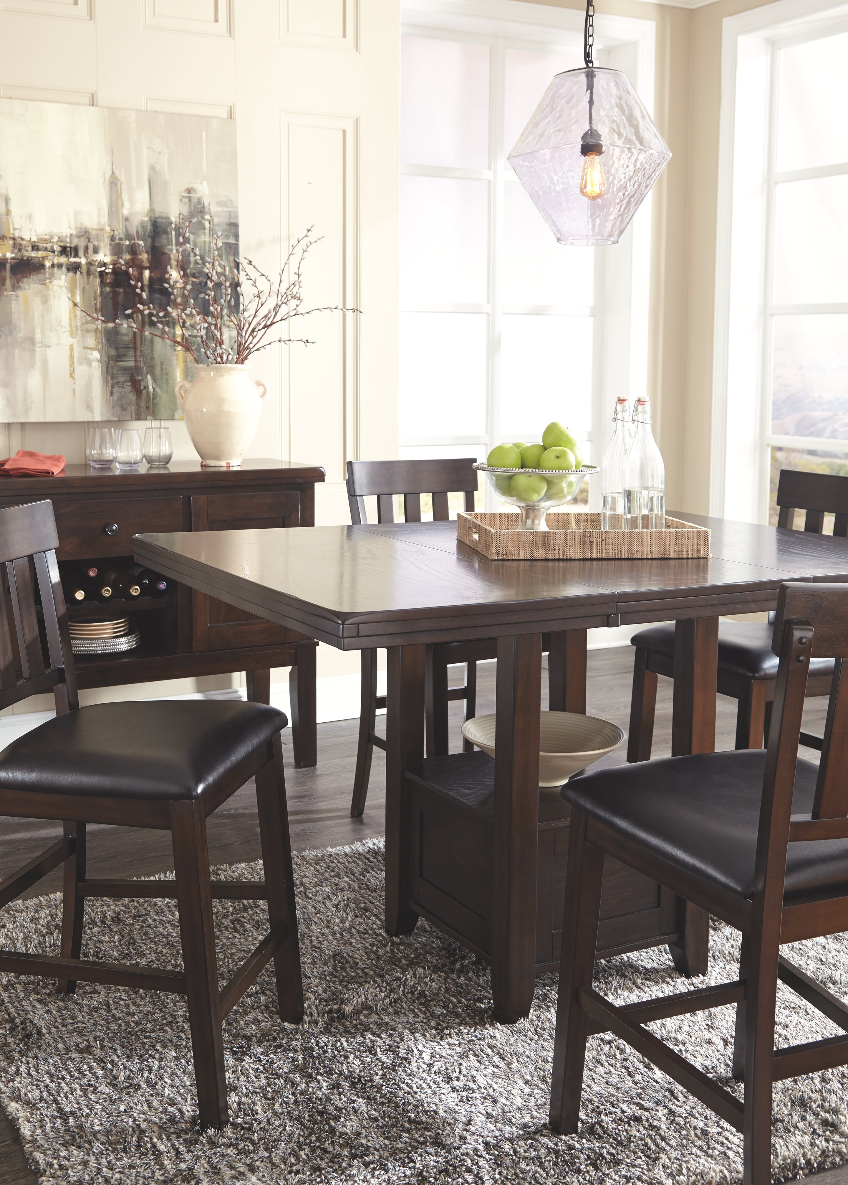 Ashley Furniture - Haddigan 5 Piece Dining Set - Dark Brown Leather Match|Wood - Dining Room Sets - Additional View 2