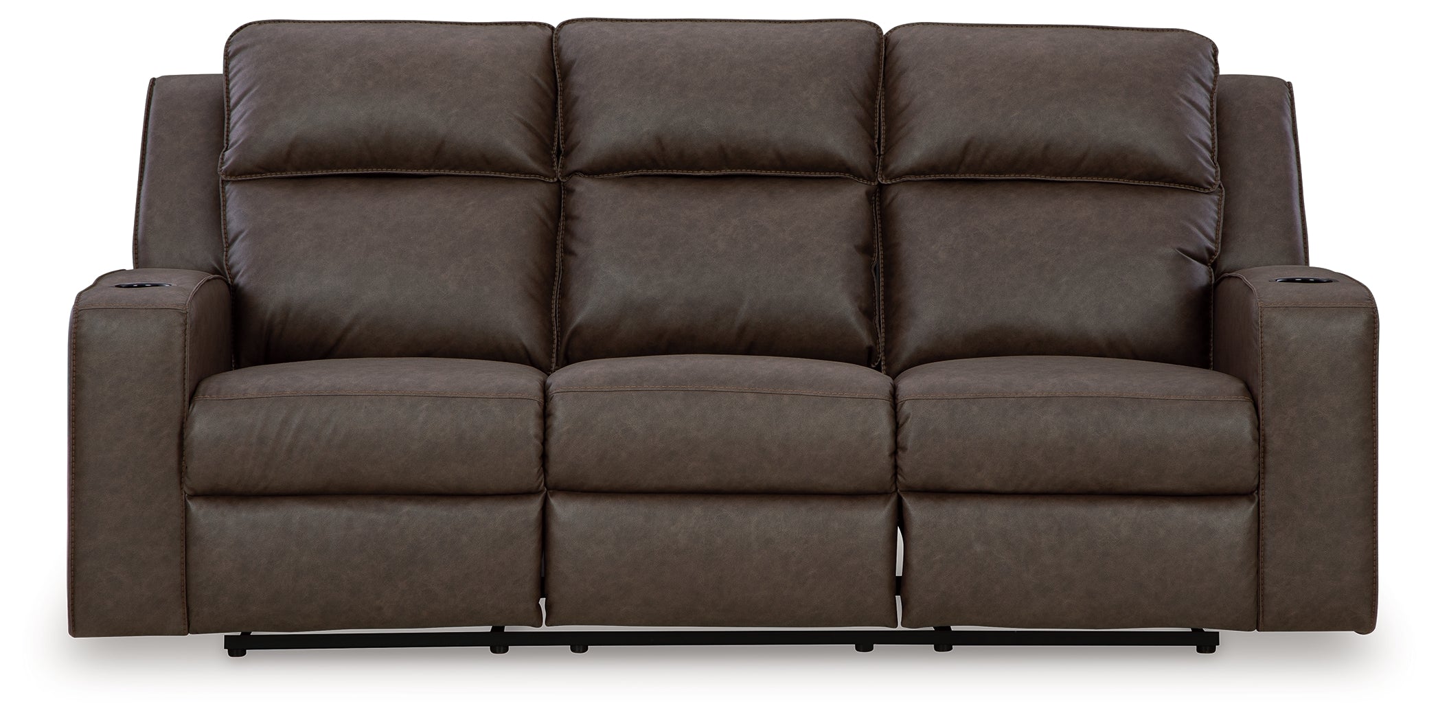 Ashley Furniture - Lavenhorne Reclining Sofa With Drop Down Table - Granite - Dark Gray Faux Leather - Sofas