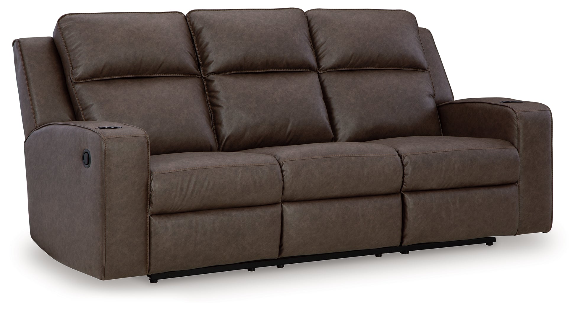 Ashley Furniture - Lavenhorne Reclining Sofa With Drop Down Table - Granite - Dark Gray Faux Leather - Sofas - Additional View 2