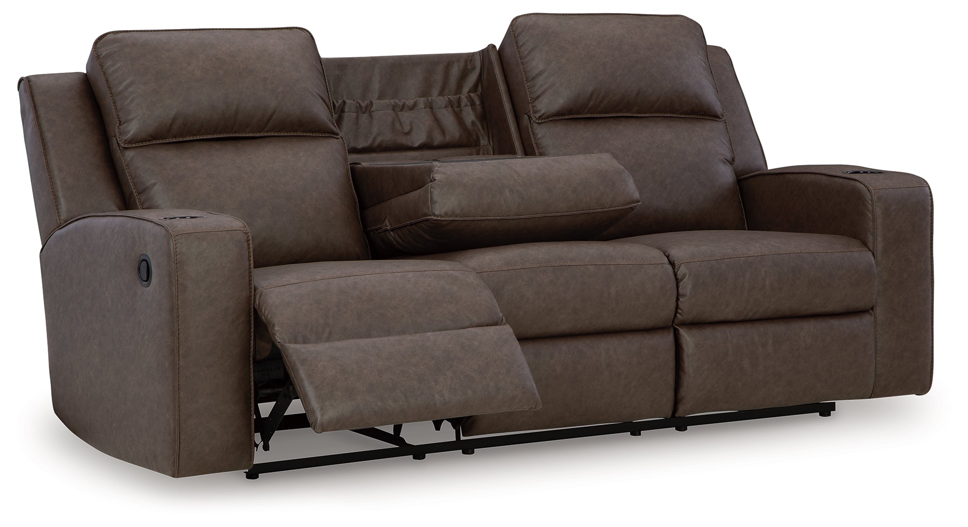 Ashley Furniture - Lavenhorne Reclining Sofa With Drop Down Table - Granite - Dark Gray Faux Leather - Sofas - Additional View 3