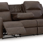Ashley Furniture - Lavenhorne Reclining Sofa With Drop Down Table - Granite - Dark Gray Faux Leather - Sofas - Additional View 3