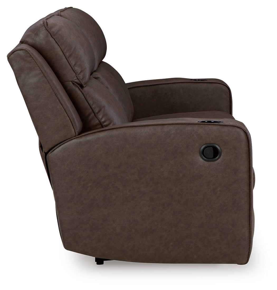 Ashley Furniture - Lavenhorne Reclining Sofa With Drop Down Table - Granite - Dark Gray Faux Leather - Sofas - Additional View 4