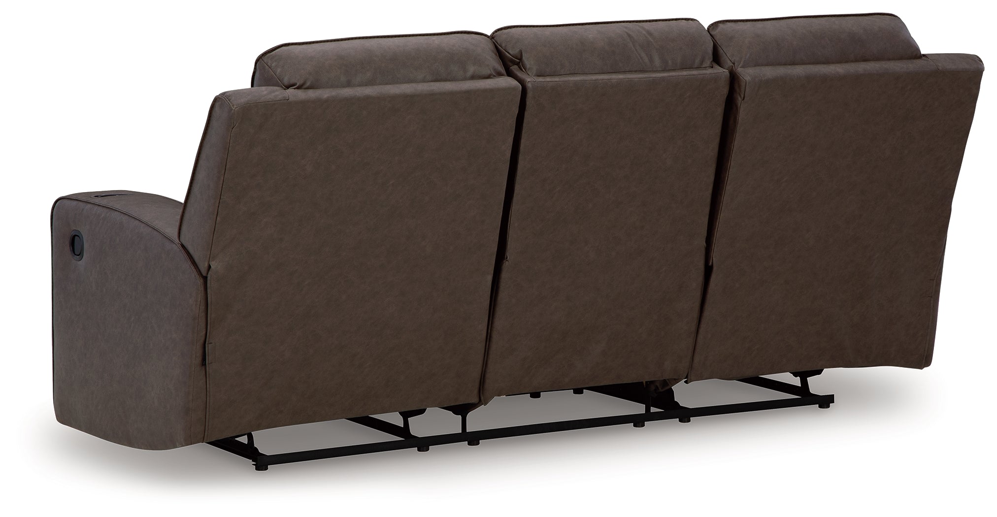 Ashley Furniture - Lavenhorne Reclining Sofa With Drop Down Table - Granite - Dark Gray Faux Leather - Sofas - Additional View 5