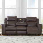 Ashley Furniture - Lavenhorne Reclining Sofa With Drop Down Table - Granite - Dark Gray Faux Leather - Sofas - Additional View 6