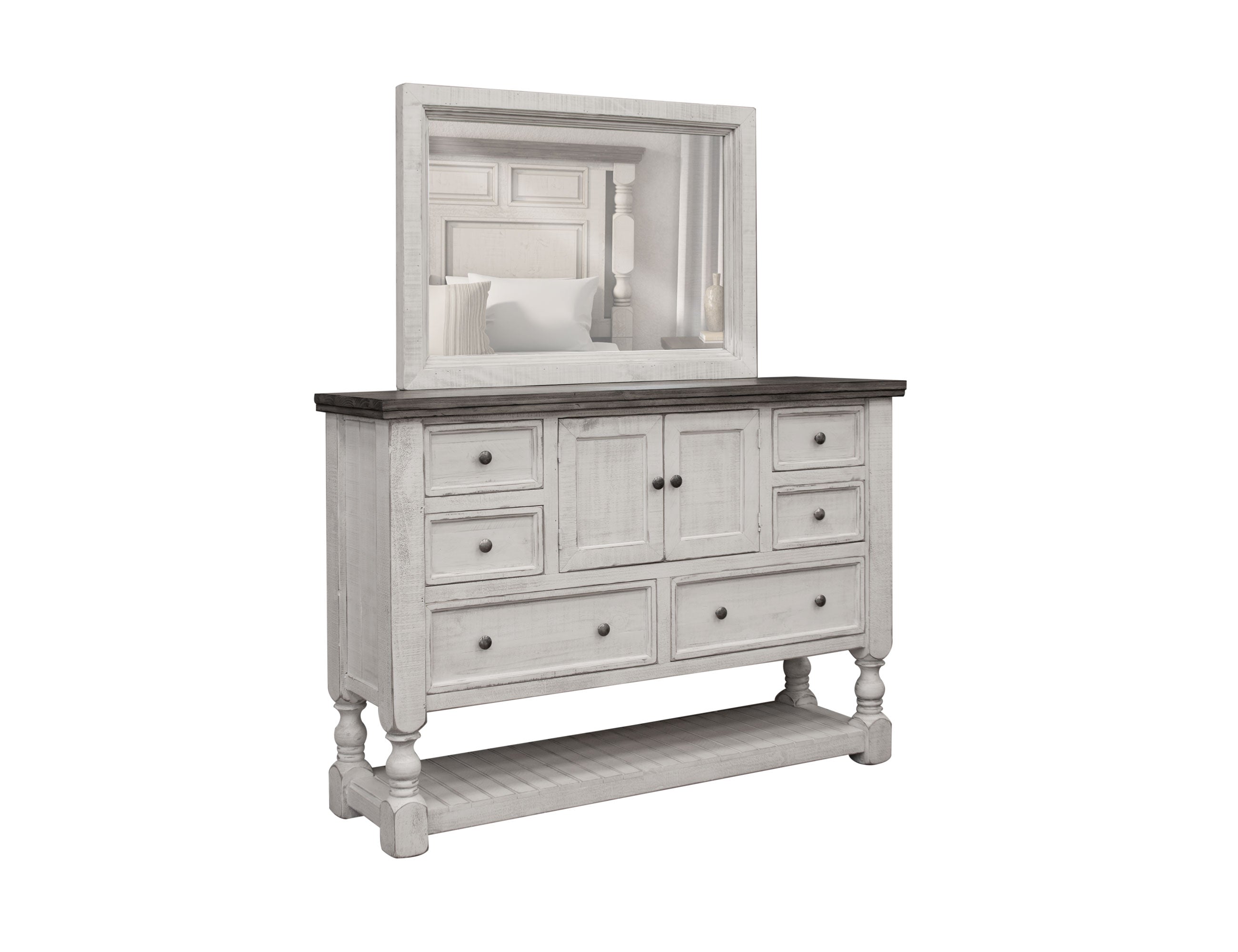 International Furniture Direct - Stone Dresser - Beige|Dark Gray Wood - Dresser & Mirror