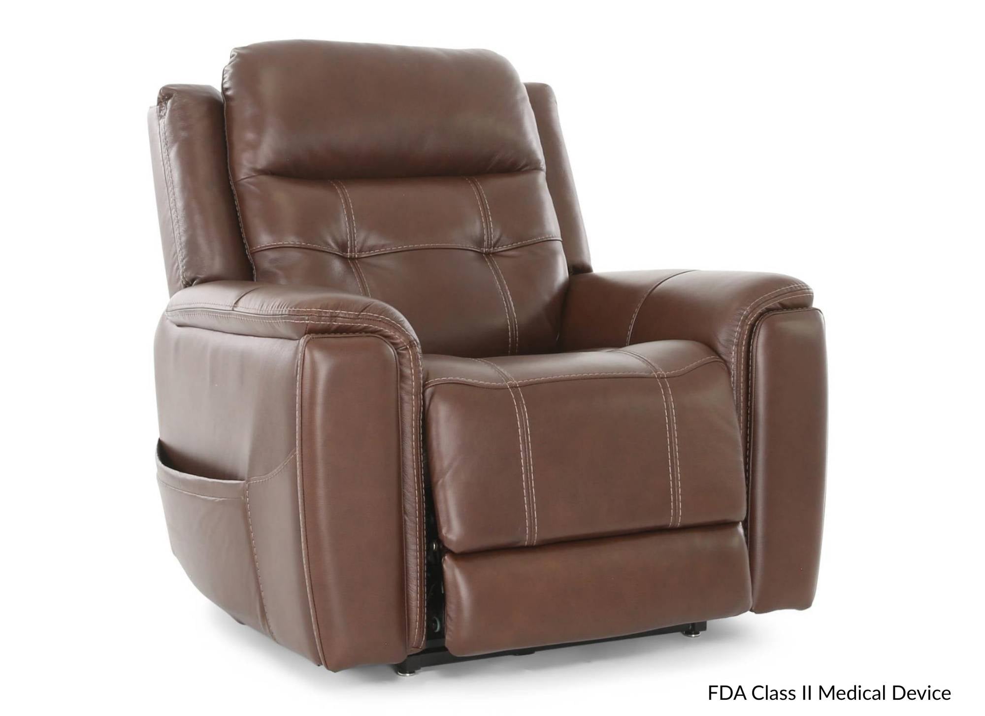 COFFEE 100% LEATHER LIFT CHAIR WITH HEAT, POWER ADJUSTABLE HEADREST AND LUMBAR - Additional View 1