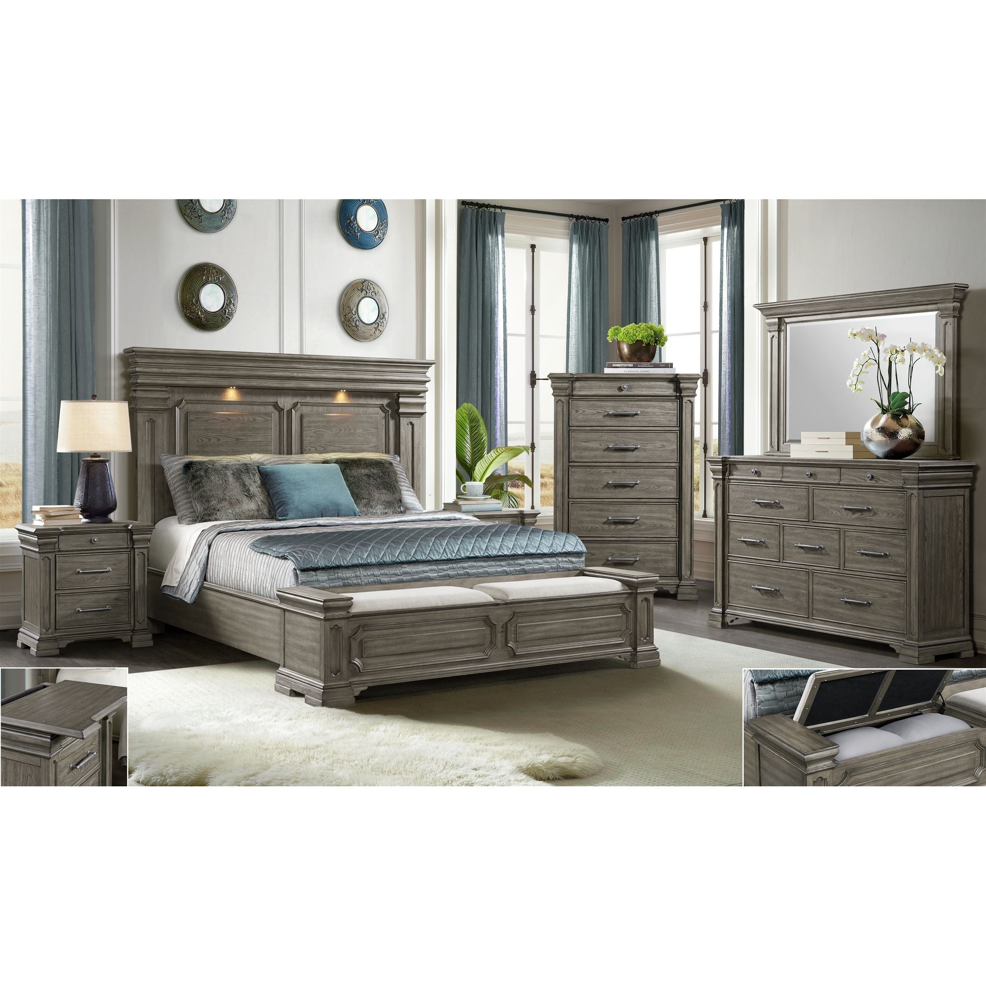 Elements International - KINGS COURT GREY KING BED - Dark Gray Wood - Beds - Additional View 8