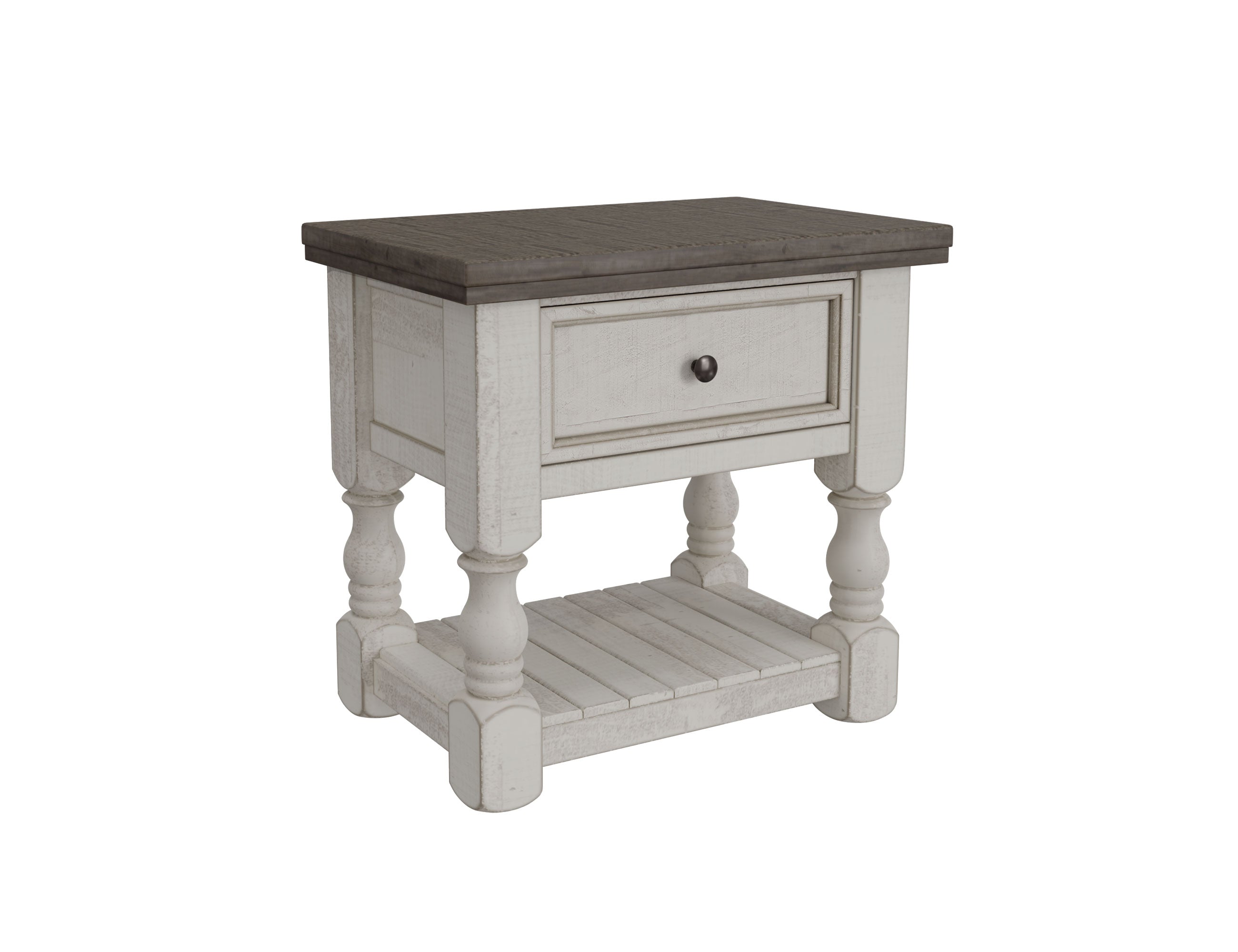 International Furniture Direct - STONE NIGHTSTAND - Beige|Dark Gray Wood - Nightstands