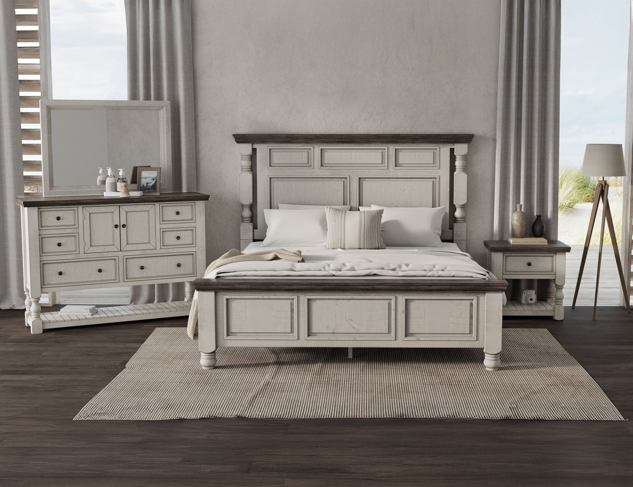 International Furniture Direct - STONE NIGHTSTAND - Beige|Dark Gray Wood - Nightstands - Additional View 3