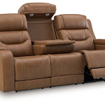 Ashley Furniture - DREAMER POWER RECLINING SOFA W/ AUDIO - Light Brown Leather Match - Sofas - Additional View 2