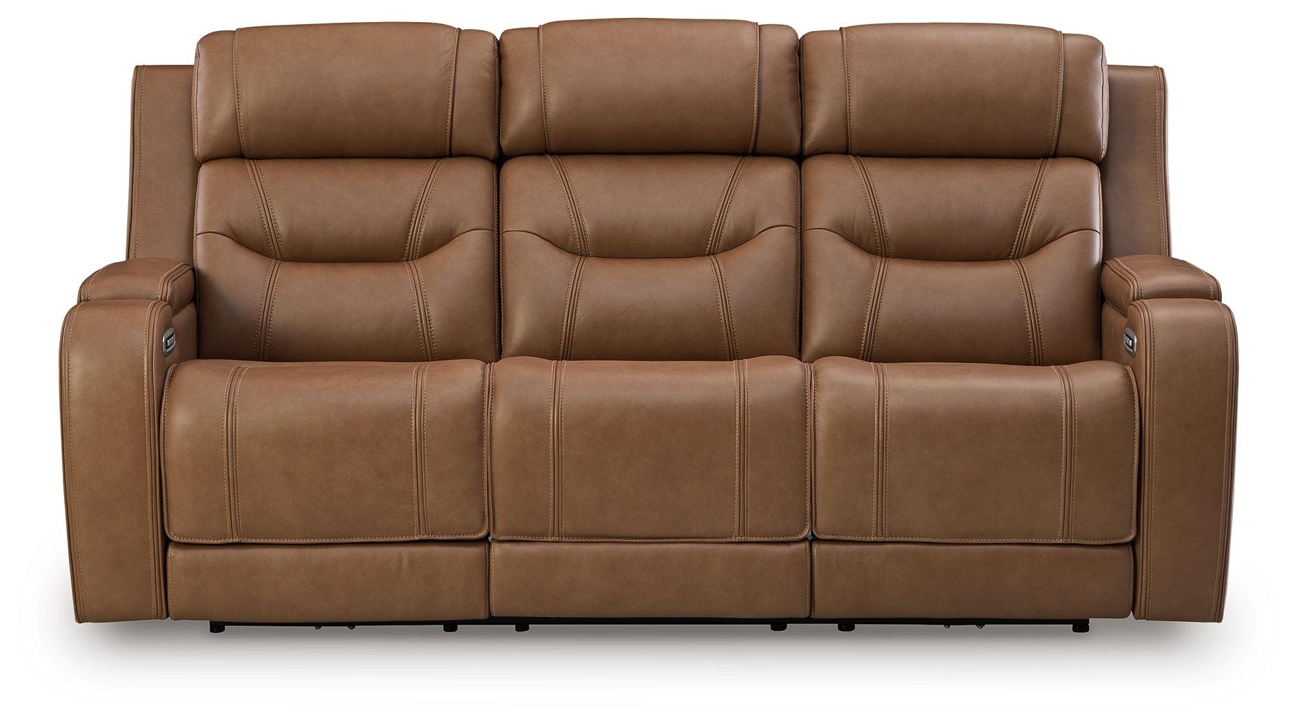 Ashley Furniture - DREAMER POWER RECLINING SOFA W/ AUDIO - Light Brown Leather Match - Sofas