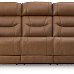 Ashley Furniture - DREAMER POWER RECLINING SOFA W/ AUDIO - Light Brown Leather Match - Sofas