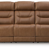 Ashley Furniture - DREAMER POWER RECLINING SOFA W/ AUDIO - Light Brown Leather Match - Sofas