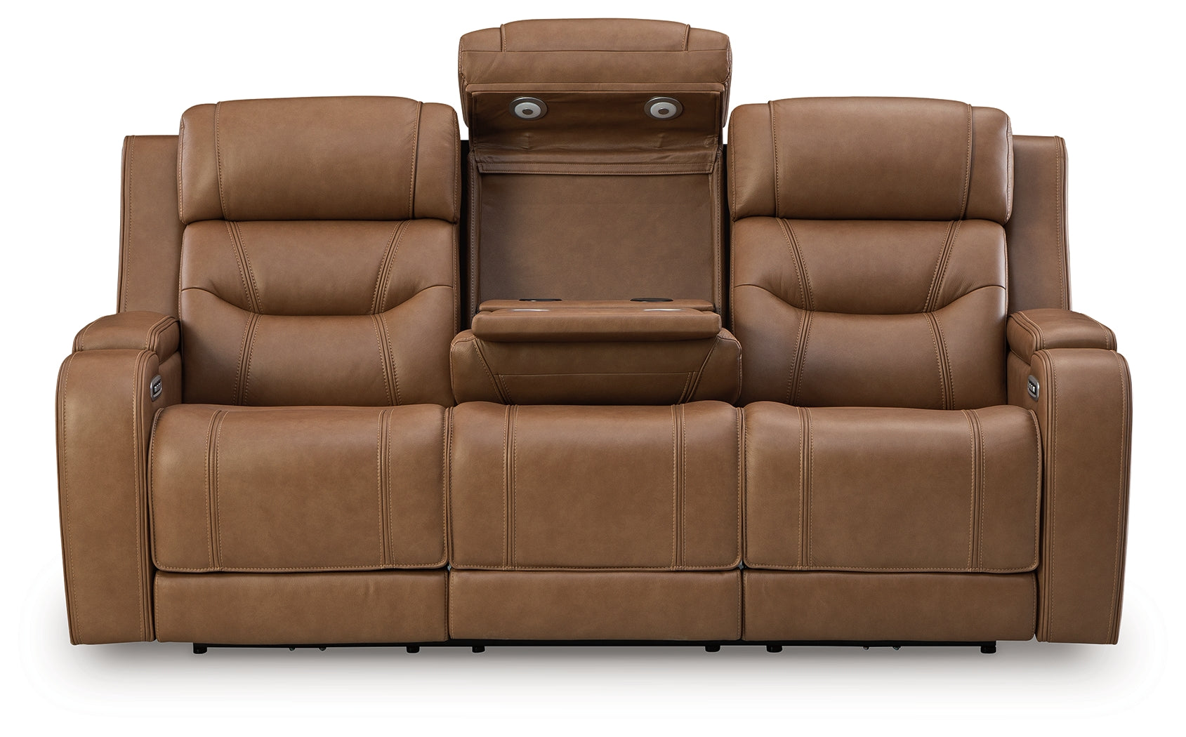 Ashley Furniture - DREAMER POWER RECLINING SOFA W/ AUDIO - Light Brown Leather Match - Sofas - Additional View 3