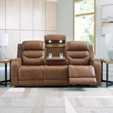 Ashley Furniture - DREAMER POWER RECLINING SOFA W/ AUDIO - Light Brown Leather Match - Sofas - Additional View 5