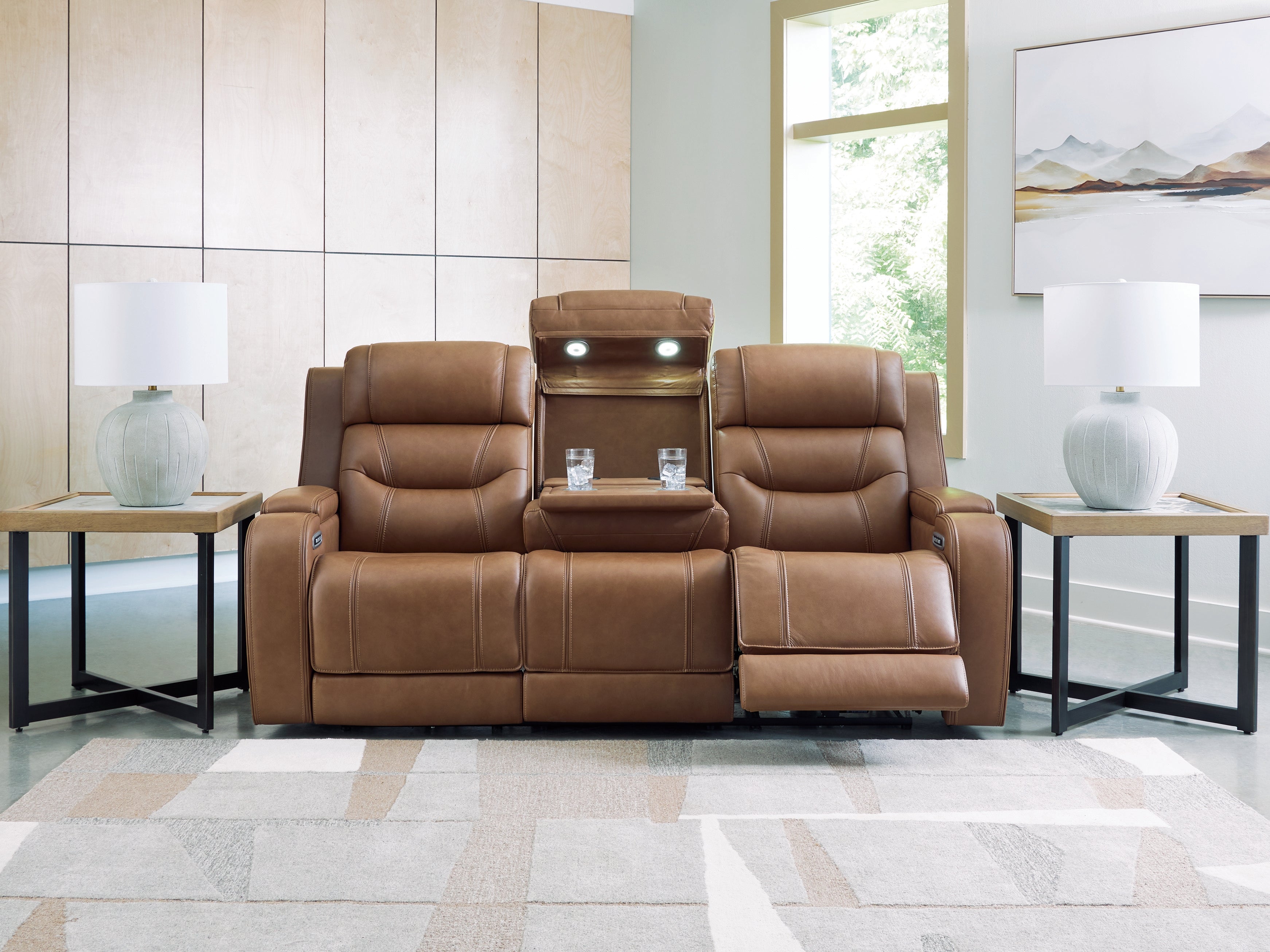 Ashley Furniture - DREAMER POWER RECLINING SOFA W/ AUDIO - Light Brown Leather Match - Sofas - Additional View 5